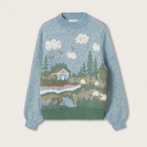 Mango Blue and Green Scenic Sweater